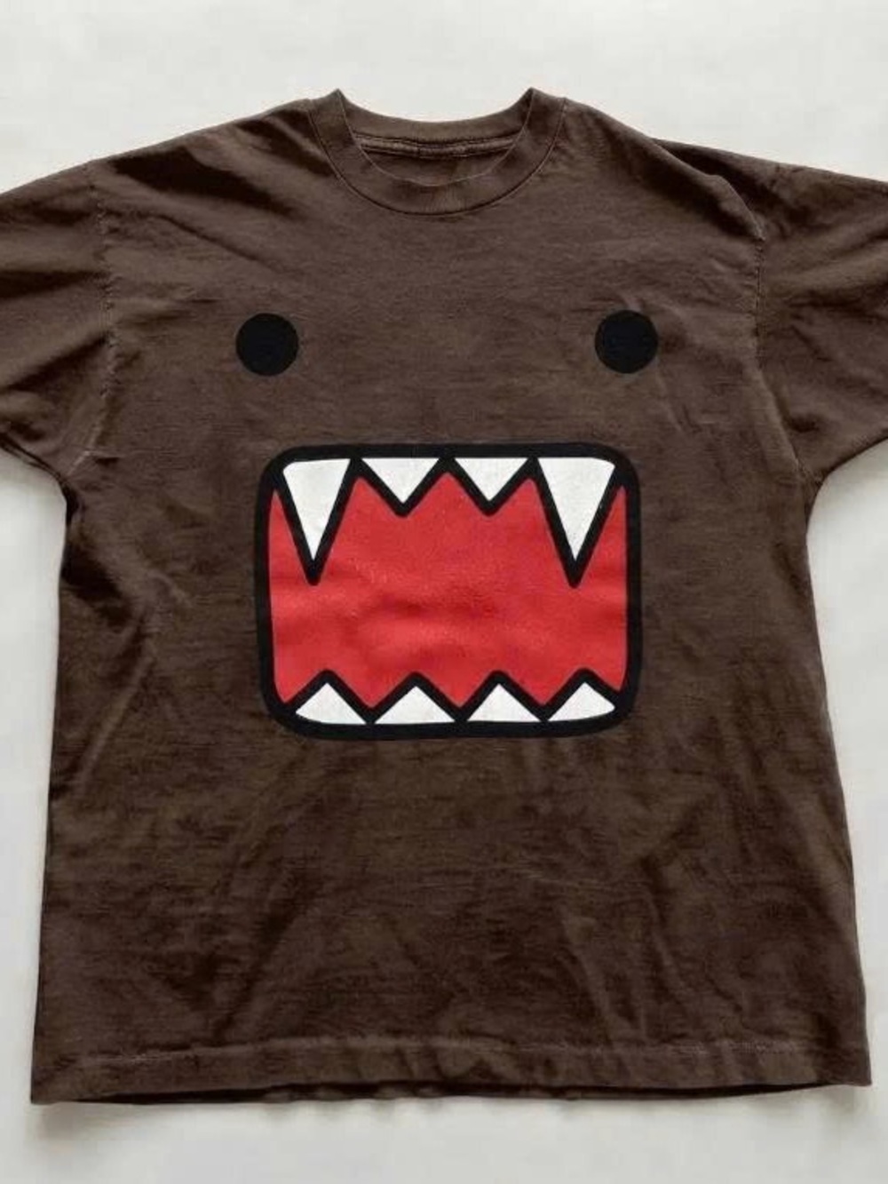 Brown Short Sleeve Tee with Red and White Monster Face